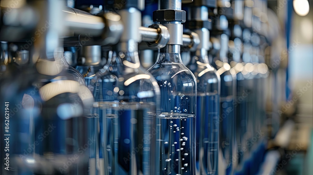 Fototapeta premium Automated system for treating and filtering well-sourced drinking water with multi-level filtration. Facility dedicated to producing purified drinking water.