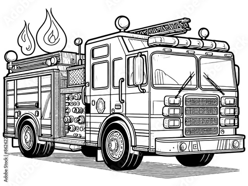 Big fire truck. Children picture, coloring book. Generative ai vector.