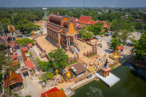 Aerial view of the Wat Huai Tako at Nakhon Pathom, Thailand photo