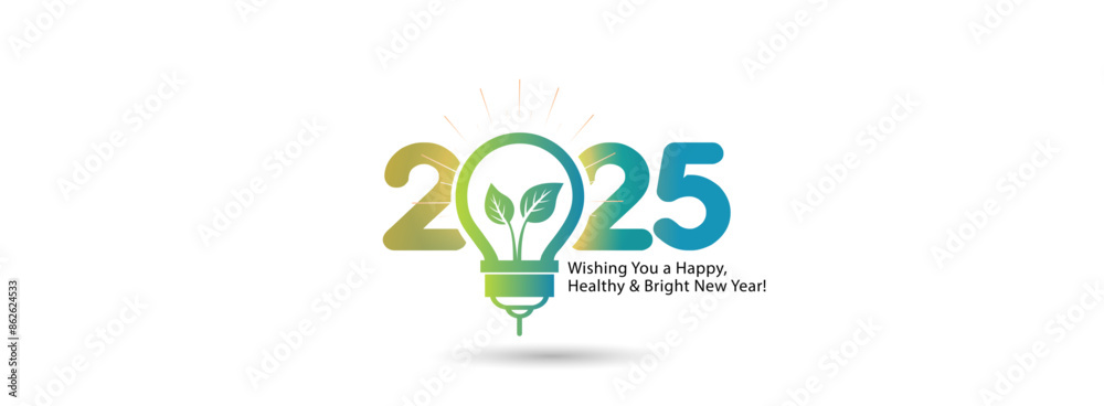 Εκτύπωση καμβά Green energy Bulb with 2025 number