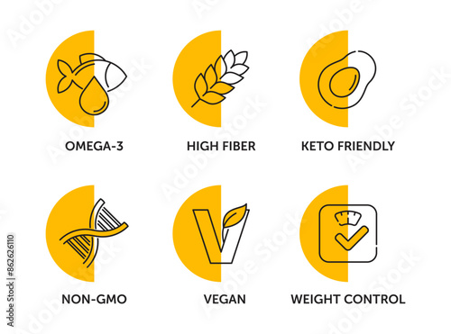 Main icons set for food dietary supplement labeling