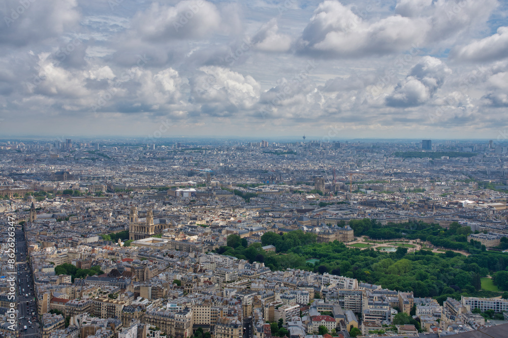Aerial view of Paris cityscape with Eiffel Tower and Seine River, Ile de France, France. Aerial view of Paris cityscape with Eiffel Tower and Seine River, Ile de France, France.