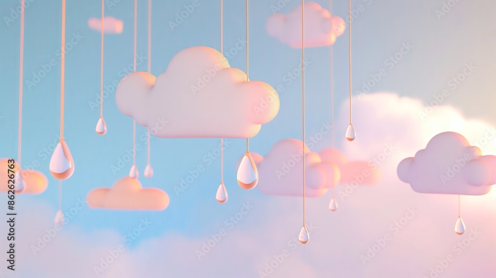 Soft matte wallpaper featuring rain clouds and falling drops in pastel colors. Soft matte wallpaper featuring rain clouds and falling drops in pastel colors.