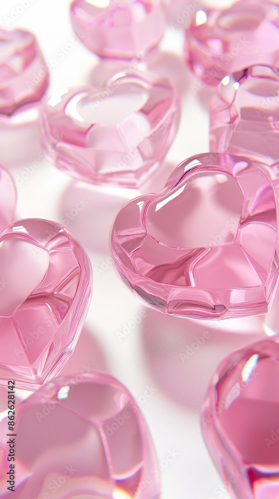 Fototapeta premium Smooth, reflective pink heart decorations.