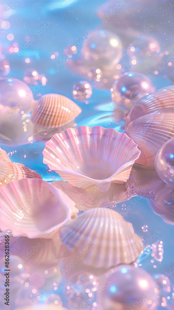 Glittery seashells with pearls in pink and white, perfect for a sparklecore phone wallpaper. Glittery seashells with pearls in pink and white, perfect for a sparklecore phone wallpaper.