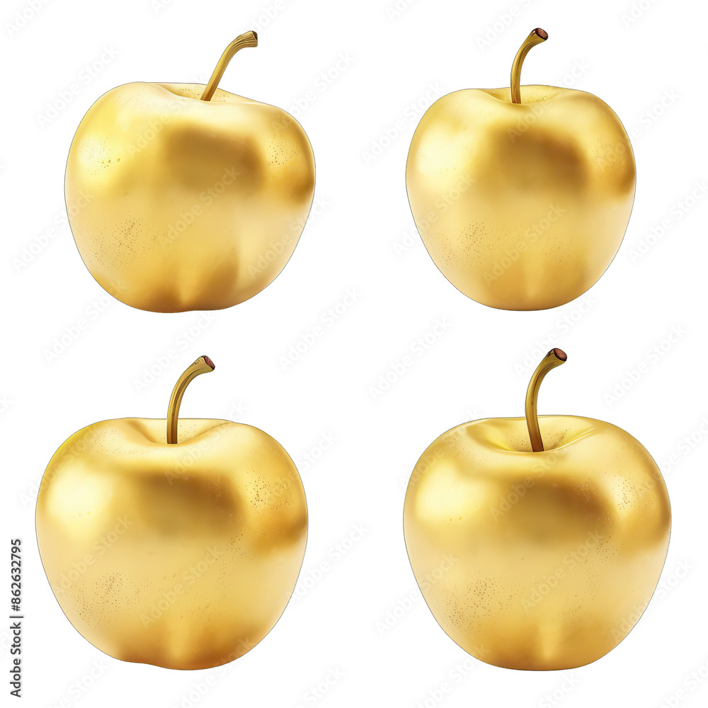 set of golden apples isolated on white set of golden apples isolated on white