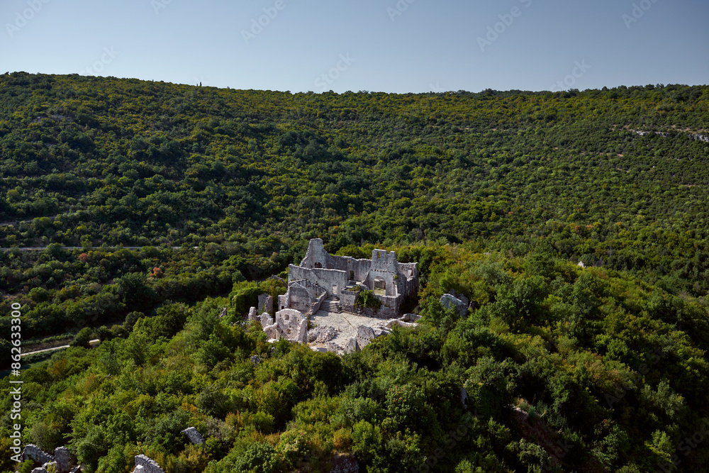 Aerial view of Ruins of Medieval City surrounded by forest and hills, Dvigrad, Istria, Croatia. Aerial view of Ruins of Medieval City surrounded by forest and hills, Dvigrad, Istria, Croatia.
