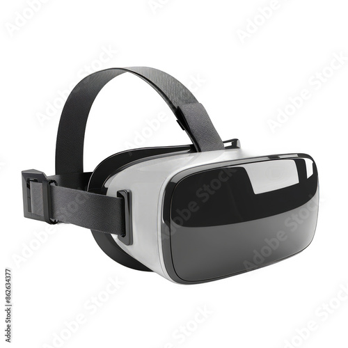 A virtual reality headset with a black strap