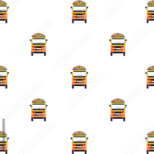 Retro asian truck. Seamless pattern. white background