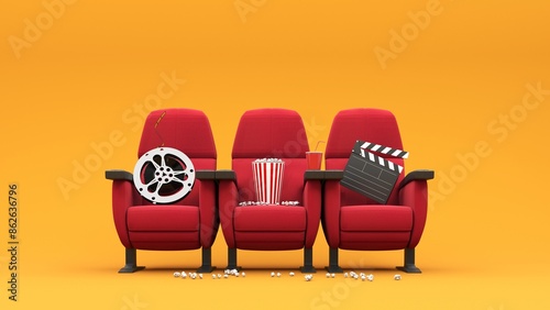 Photos Watching entertainment online media, movies in the cinema online -3d render
