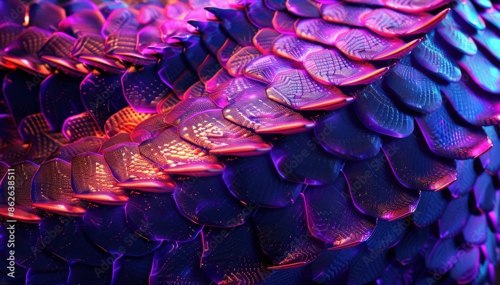 Obraz premium Neon dragon scales, pixel art texture, futuristic aesthetic, vibrant and detailed, dynamic background