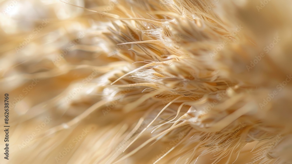 A close-up macro photograph of wheat spikes during summer. The image captures the intricate details of the wheats golden-brown color and delicate texture A close-up macro photograph of wheat spikes during summer. The image captures the intricate details of the wheats golden-brown color and delicate texture