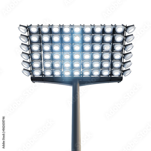 A tall light pole with many lights on it