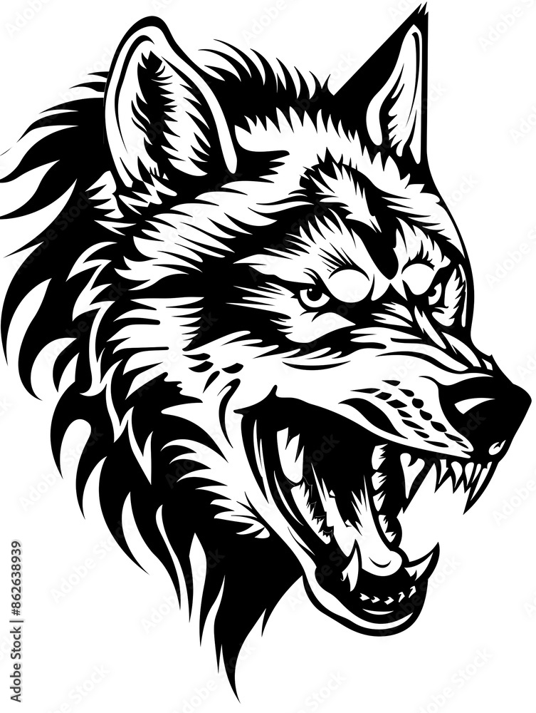 Naklejka premium A wolf with its mouth open and teeth bared