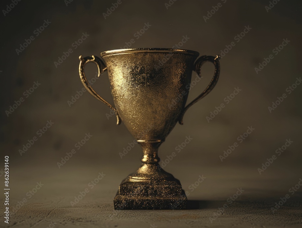 The Champion's gold cup, gleaming on a pedestal, represents triumph and success in athletic contests and competitive events.