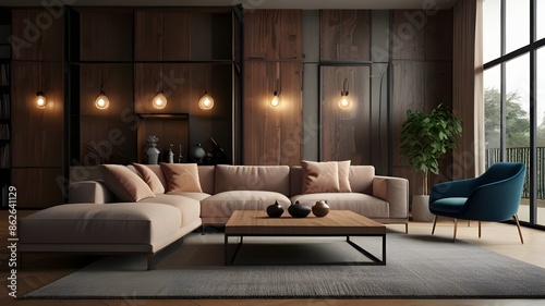 modern living room with cozy sofa