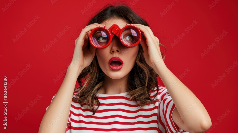 The woman with red binoculars The woman with red binoculars