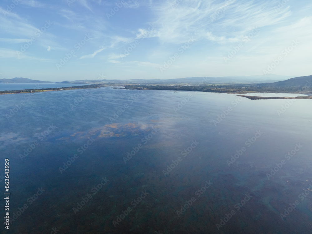 Aerial view of the lagoon near Orbetello and the Mount Argentario, Grosseto province, Tuscany, Italy. Aerial view of the lagoon near Orbetello and the Mount Argentario, Grosseto province, Tuscany, Italy.