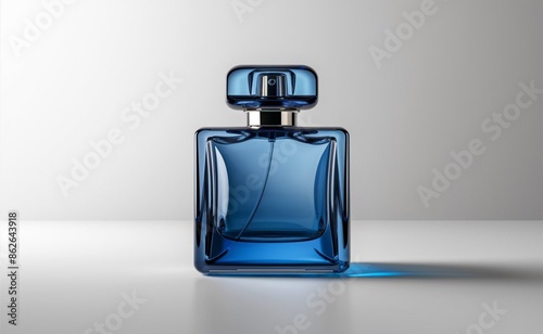 Sleek Blue Perfume Mockup Design Ideal for Fashion and Luxury Branding Enhancing Product Visibility. Elegant Blue Glass Fragrance Bottle Mock up Isolated on white background