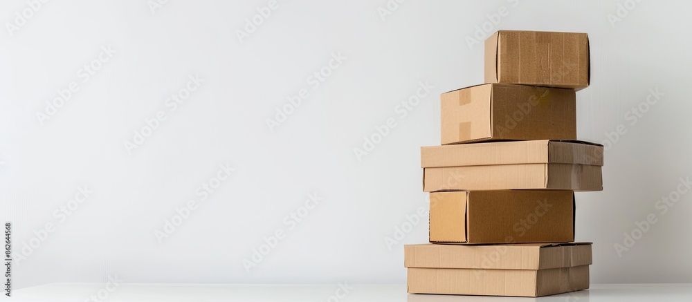 Stacked craft boxes on a white background with ample copy space image for text or logo, representing packaging, gifting, or moving. High-quality photography captured. Stacked craft boxes on a white background with ample copy space image for text or logo, representing packaging, gifting, or moving. High-quality photography captured.