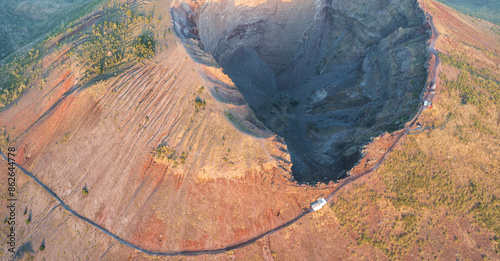 Aerial view of majestic Vesuvius volcano crater, Herculaneum, Italy.