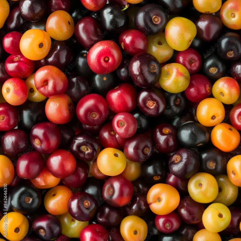 top down photo of a bunch of multiple color coffee cherries seamless top down photo of a bunch of multiple color coffee cherries seamless