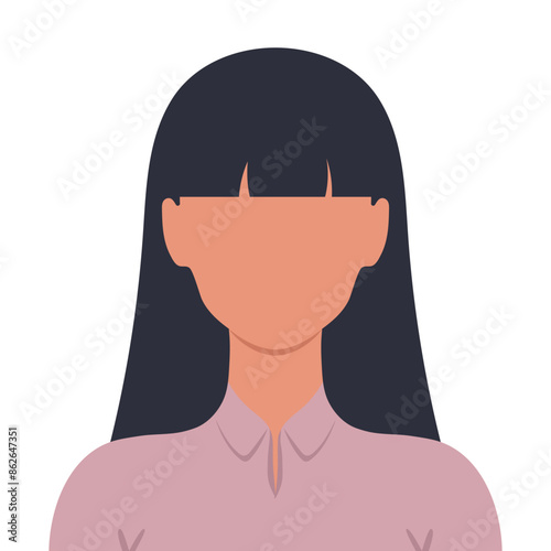 Abstract faceless young woman with bangs hairstyle. Abstract avatar. Vector illustration