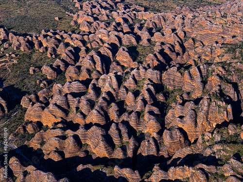 Aerial view of unique rock formations and breathtaking landscape, Purnululu, Bungle Bungles, The Kimberley, Australia. photo