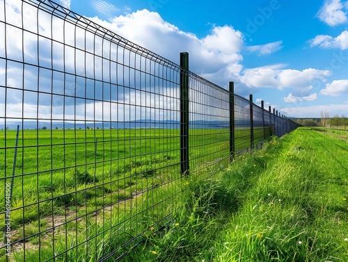A high-security perimeter fence with anti-climb features and electronic monitoring, protecting the boundary of a property. 