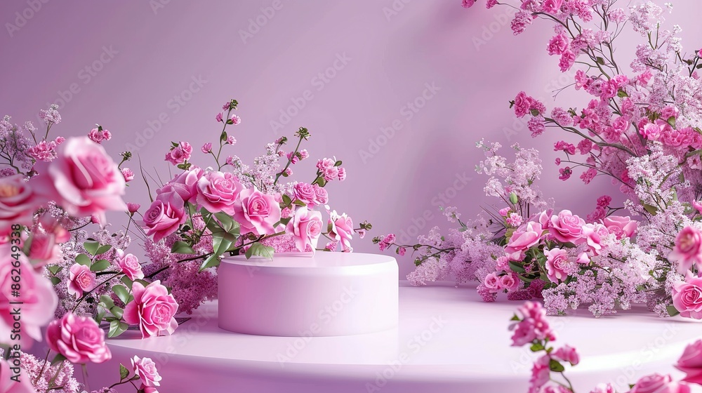 Pink Floral Display with a White Pedestal Pink Floral Display with a White Pedestal