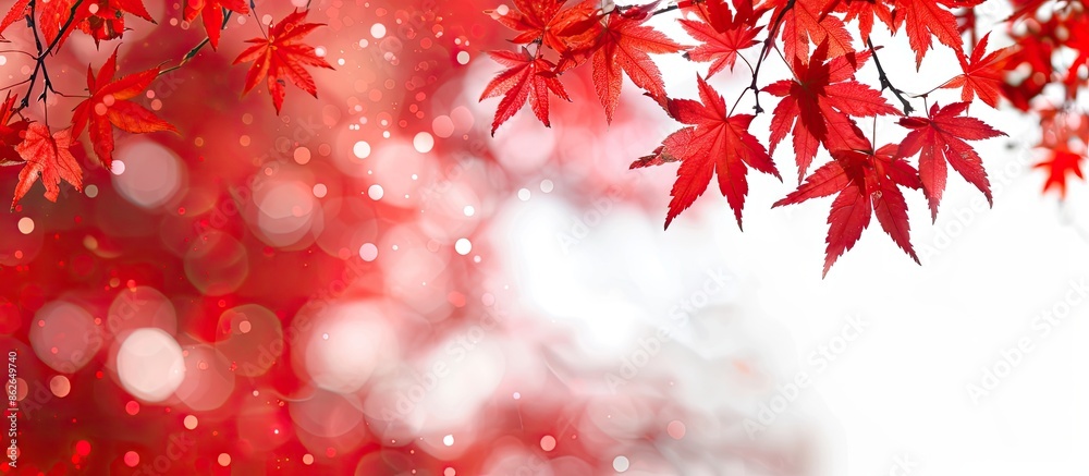 Autumn scene with vibrant red maple leaves against a blank backdrop for copy space image. Autumn scene with vibrant red maple leaves against a blank backdrop for copy space image.