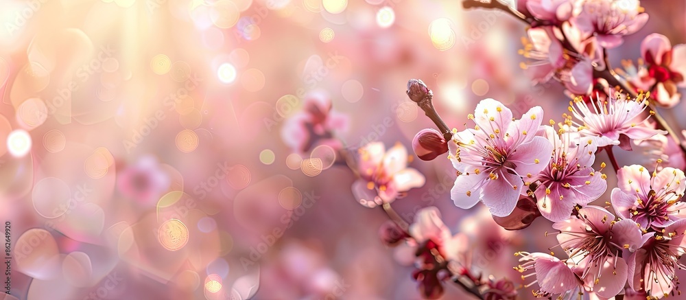 Plum tree branch in full bloom with blurred background - copy space image. Plum tree branch in full bloom with blurred background - copy space image.