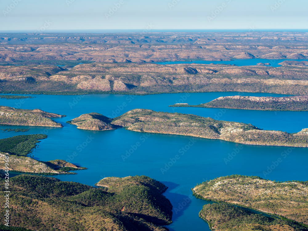 Aerial view of remote and rugged Buccaneer Archipelago, The Kimberley, Australia.