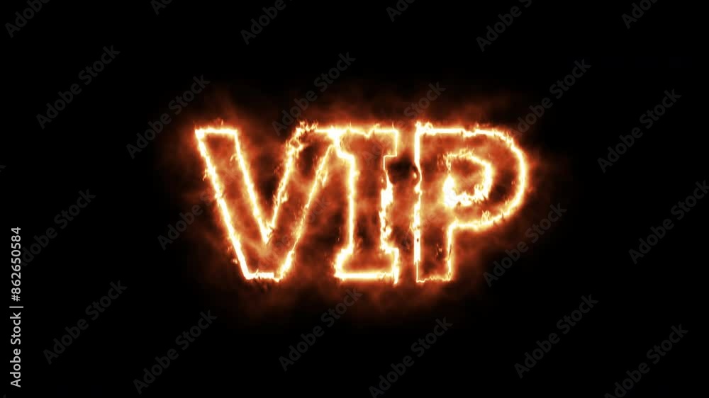 The word VIP in orange, burning text on black.. Abstract title or leader with a variety of different sizes and motion paths. The word VIP in orange, burning text on black.. Abstract title or leader with a variety of different sizes and motion paths.