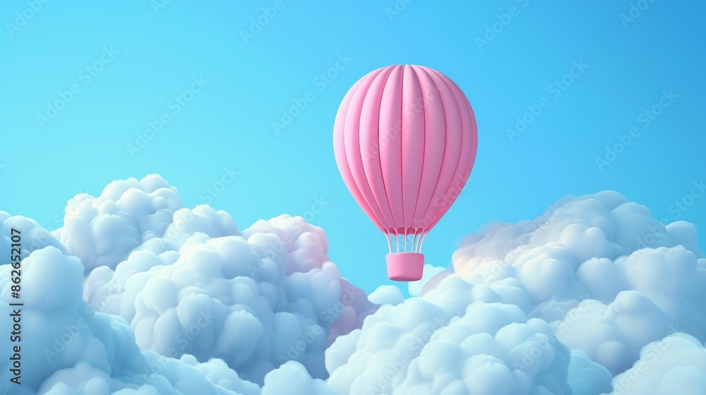 Fototapeta premium 3D pink cartoon hot air balloon