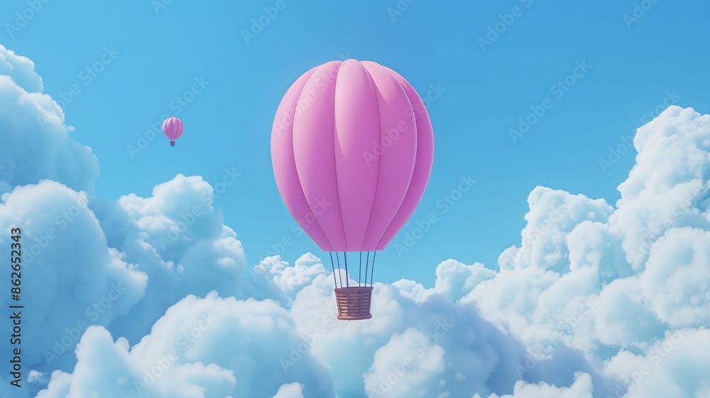 Fototapeta premium 3D pink cartoon hot air balloon
