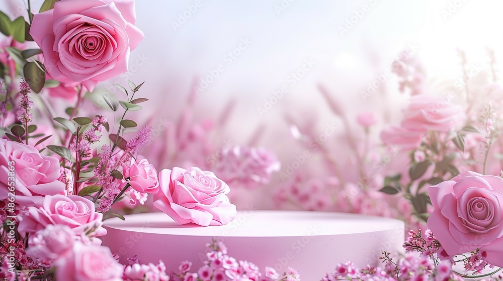Pink Rose Floral Podium in a Dreamy Setting Pink Rose Floral Podium in a Dreamy Setting