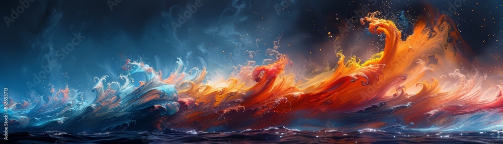 Abstract art featuring a clash of fire and ice. Abstract art featuring a clash of fire and ice.