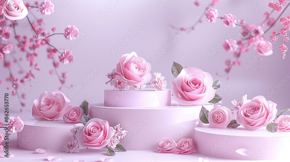 Pink Roses on Pastel Pink Pedestals Pink Roses on Pastel Pink Pedestals