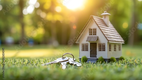 Miniature model of a cozy tiny house with a set of silver keys placed beside it, symbolizing the concept of purchasing a small home or property and highlighting trends in the real estate market.
 photo