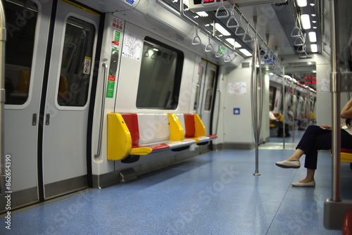 Fotografía Empty Subway Transport. Interior View Of A Subway.