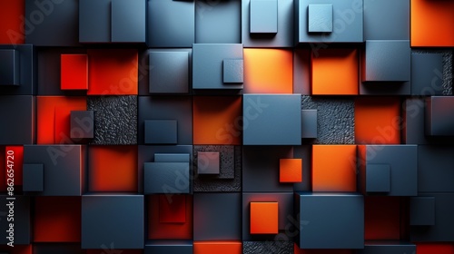 Abstract geometric background with a grid of blue and orange 3D cubes. photo