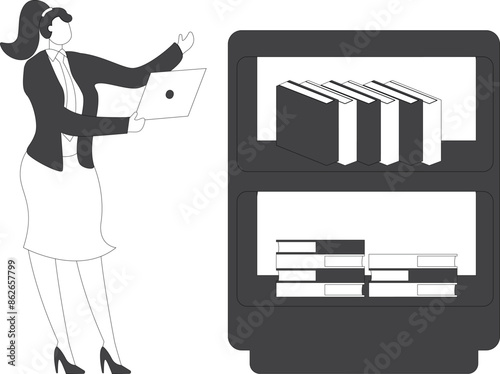 Books and Laptop Businesswoman, Education Concept