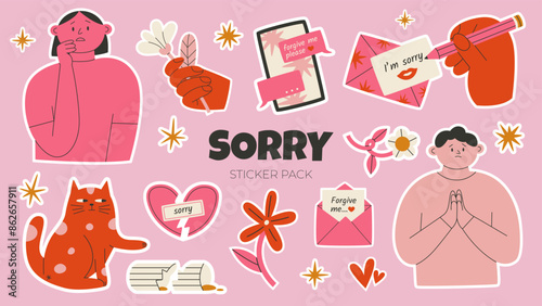Playful trendy Sorry stickers