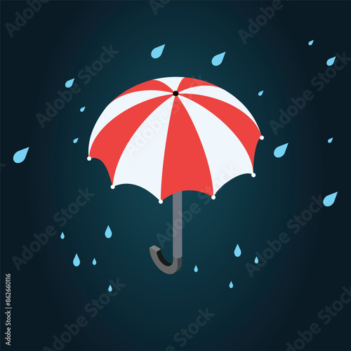Isometric Umbrella with rain drops