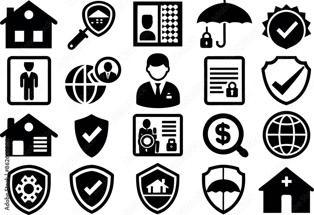 Obraz premium Insurance, Policy related concept editable stroke outline icons isolated on white background flat vector illustration