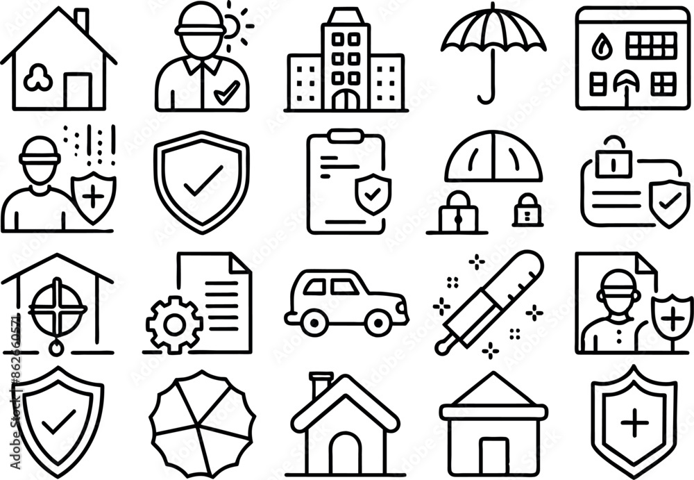 Insurance, Policy related concept editable stroke outline icons isolated on white background flat vector illustration Insurance, Policy related concept editable stroke outline icons isolated on white background flat vector illustration
