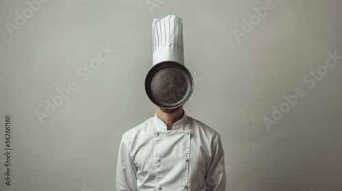 A chef is wearing a white hat and a white shirt