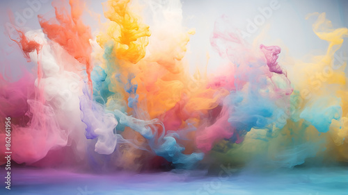 multicolored clouds of paint wet watercolor, abstract background spectrum mixing colors creativity idea concept