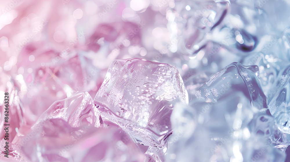 Ice or crystal structure texture background,Three melting ice cubes on glass table. On white background,Blue crystals, Cool Background for winter projects. Ice Background


